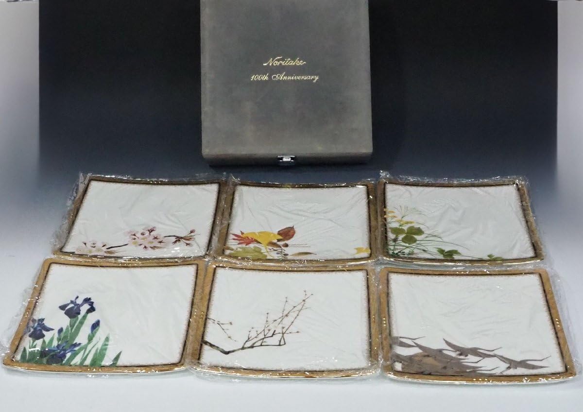 ノリタケ 100周年記念四季彩舞曲 絵変わりスクエアプレート6客揃